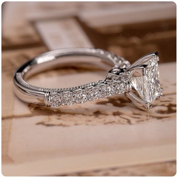 🔥 Beautiful Pure Zircon Princess Cut Romantic Wedding Rings for Women, PD416 - Picture 2 of 4